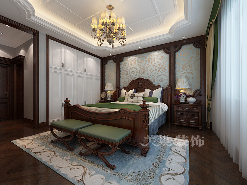 亞星觀邸小區五室兩廳大平層裝修結果圖——美式古典風主臥計劃