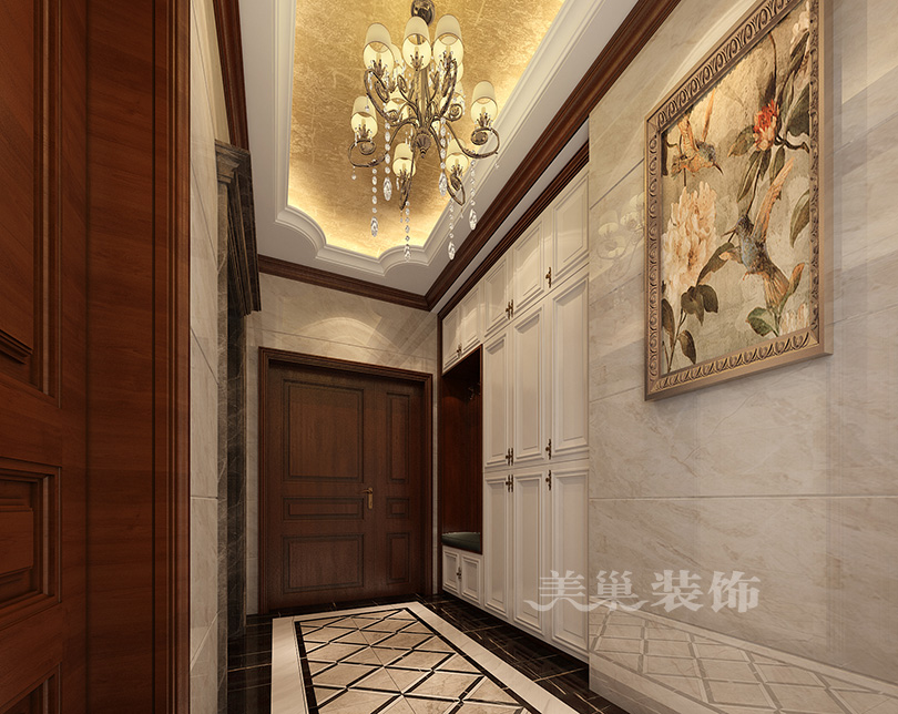 亞星觀邸236平五室兩廳戶型裝修美式古典風計劃——入戶門鞋柜