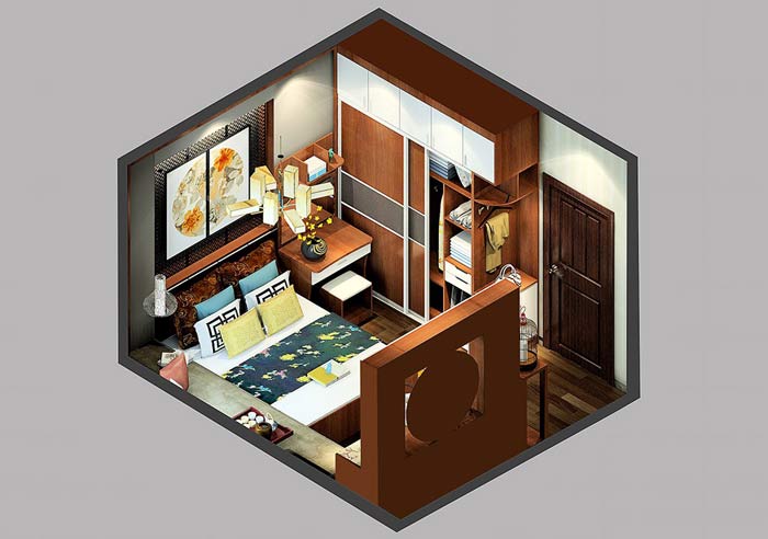 信陽現代中式臥室裝修案例設計套圖